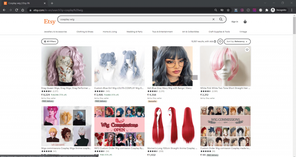 Buy Cosplay Wigs from Etsy