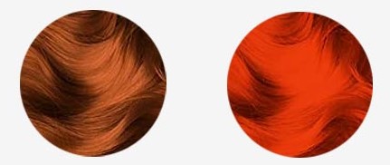 Different shades of orange hair dye color