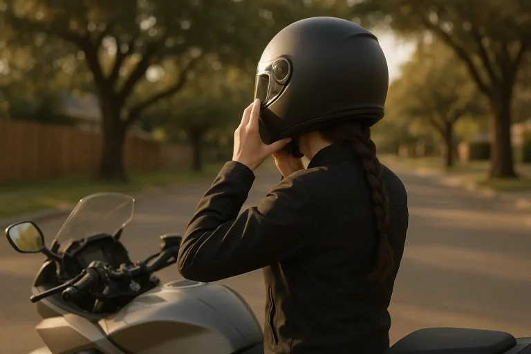 long hair under a motorcycle helmet